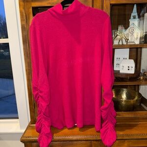 Anthropologie Fuchsia Mock Neck Ruched-Sleeve Top